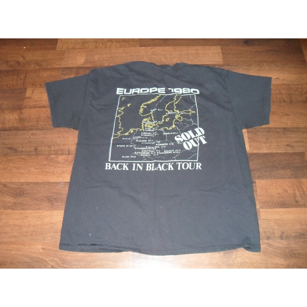 ACDC Europe 1980 Back In Black Tour T Shirt Black Junk Food Clothing Mens L - Picture 3 of 9